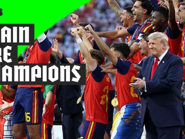 Spain lift World Cup trophy as Trump stays on stage